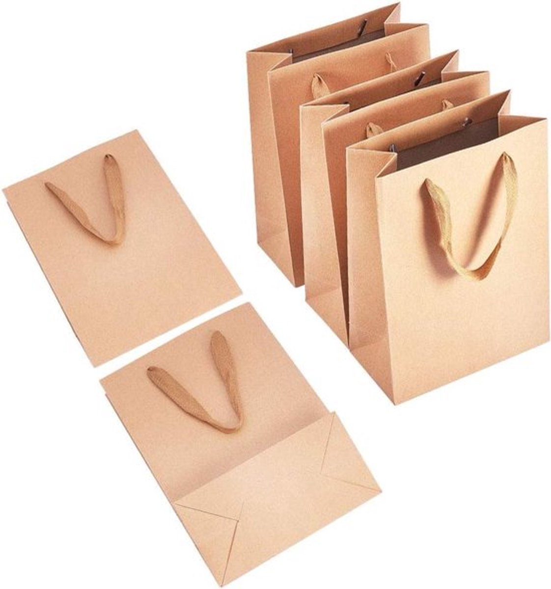 Set van 10 Rechthoekige Kraft-papieren Zakjes - Geschenk Boodschappentassen - 28x20x10cm