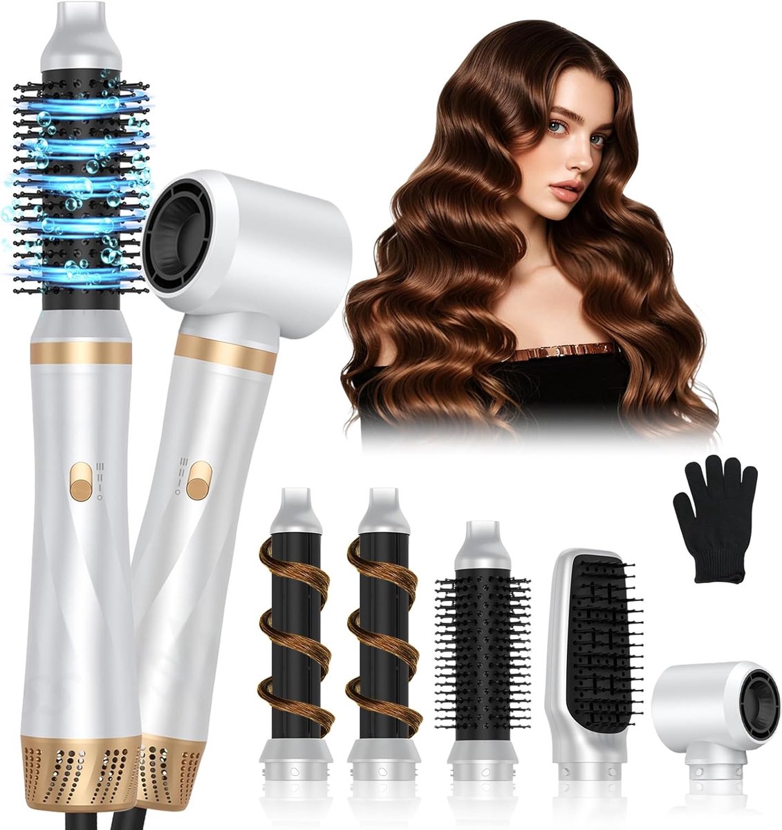 Thijox - 5-in-1 Föhnborstel Set met 1000 W Haardroger, Haarstyler met 3 Temperaturen, Krultang en Volumegevende Stylingborstel met Negatieve Ionen voo