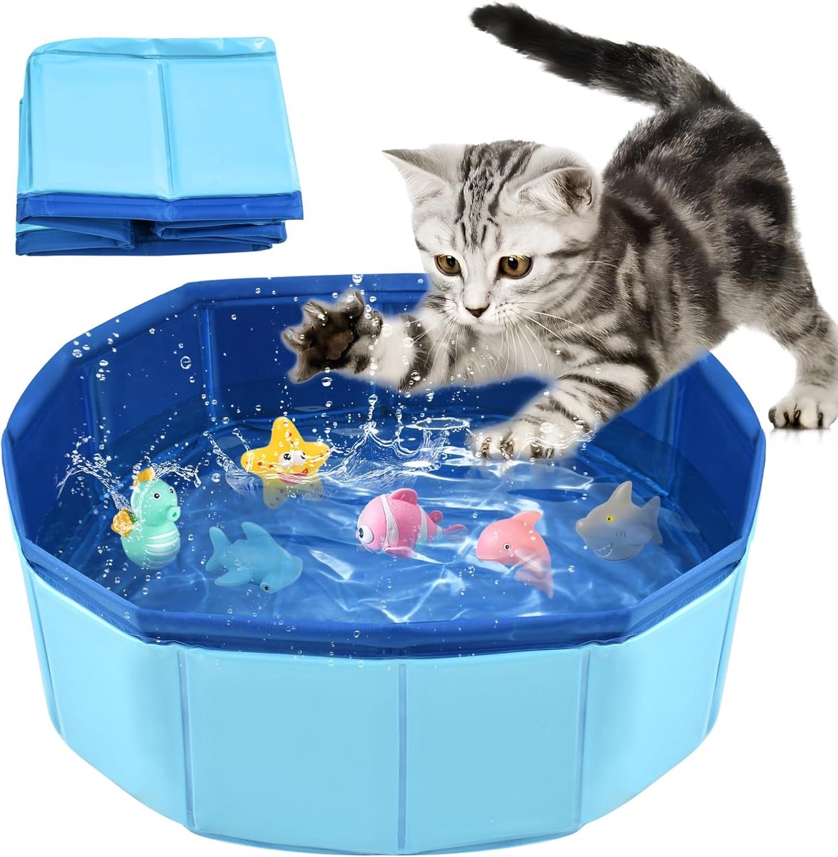 SnelShoppen - Vouwbare Kattenbad en Hondenpool - Pet Pool voor Badderen, Spelen en Opslag - Duurzaam PVC, 30x10cm - Blauw