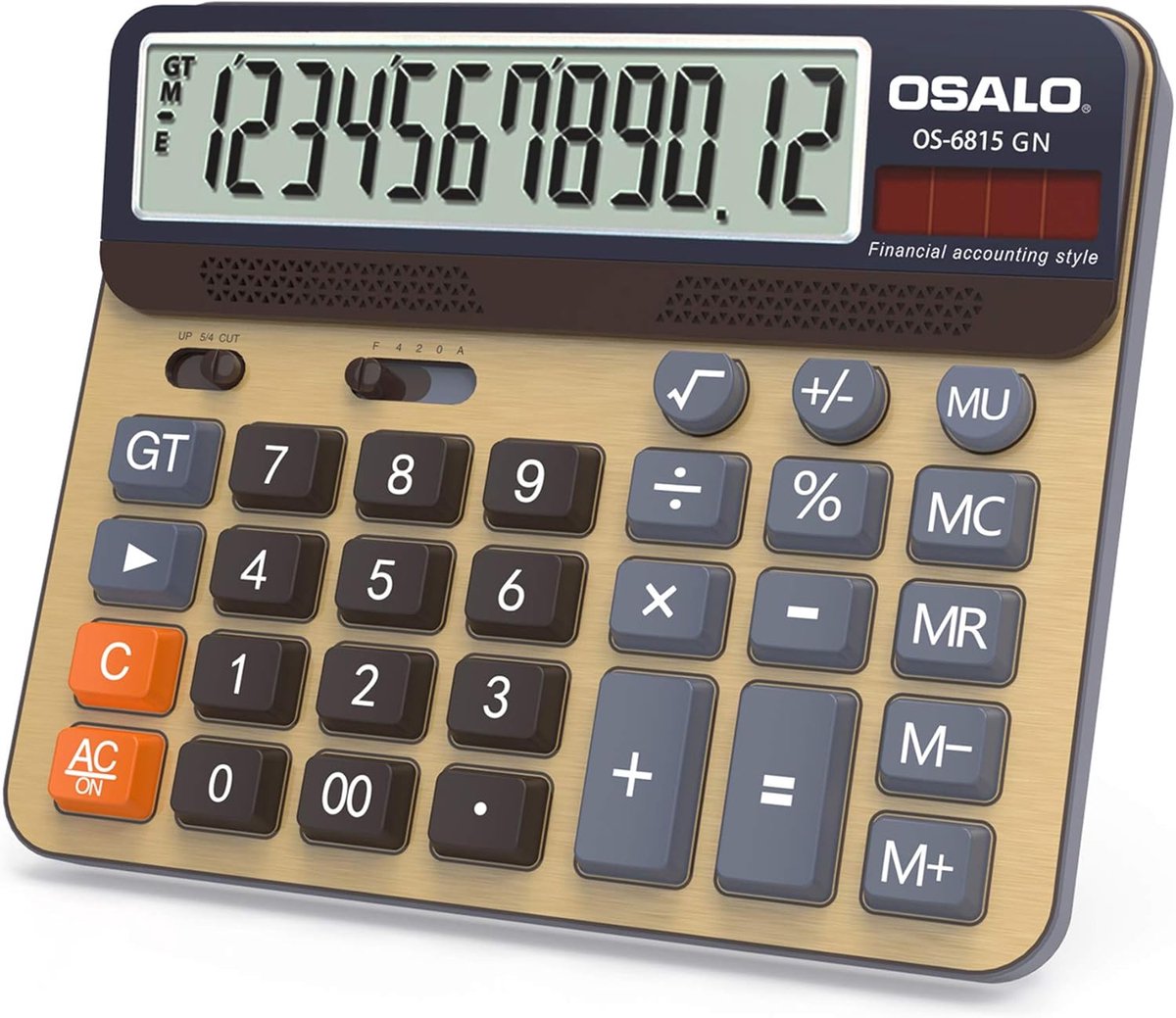 Thijox - OSALO Tafelrekenmachine met Groot Display, Grote Toetsen, 12-Cijferige Rekenmachine voor Thuis en Kantoor, Financiële Calculator in Groen, Id