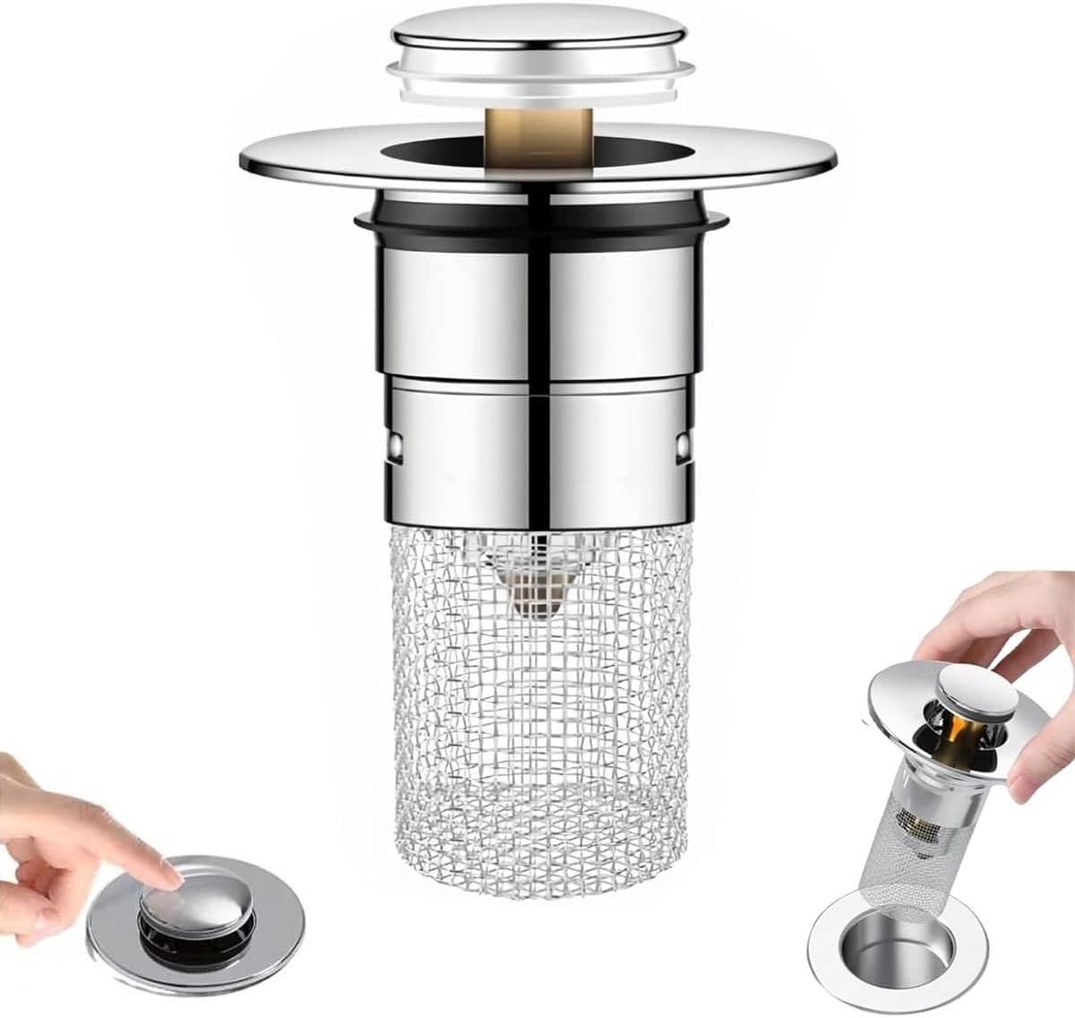 Set van 2 RVS Wastafel Stoppen, Pop-Up Afvoerstopper met Anti-Verstoppingsfilter voor Badkamer en Keuken (34-40 mm)