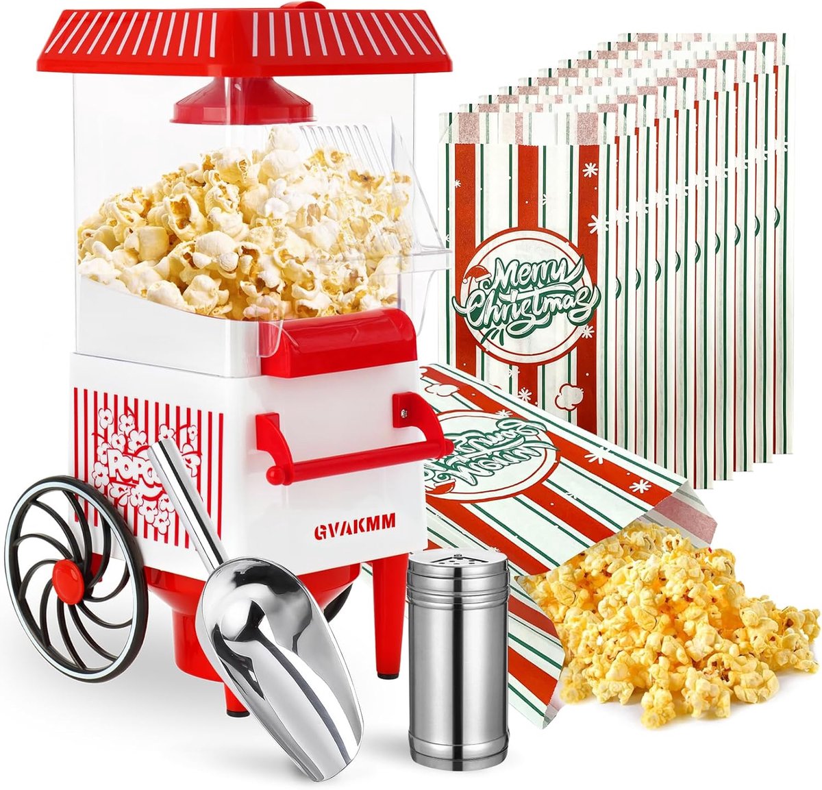 SnelShoppen - Popcorn Machine - Hot Air Popcorn Maker - 10 Cups - Olievrij - Retro Design - Compact en Portable - Perfect voor Filmavonden en Feestjes