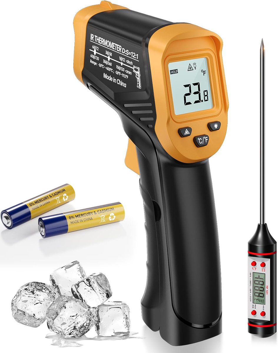 SnelShoppen - Infrared Thermometer Laser - Professionele Temperatuurmeter - -50°C tot 600°C - 12:1 Meetverhouding - Voor Keuken, Tuin, Camping en Indu