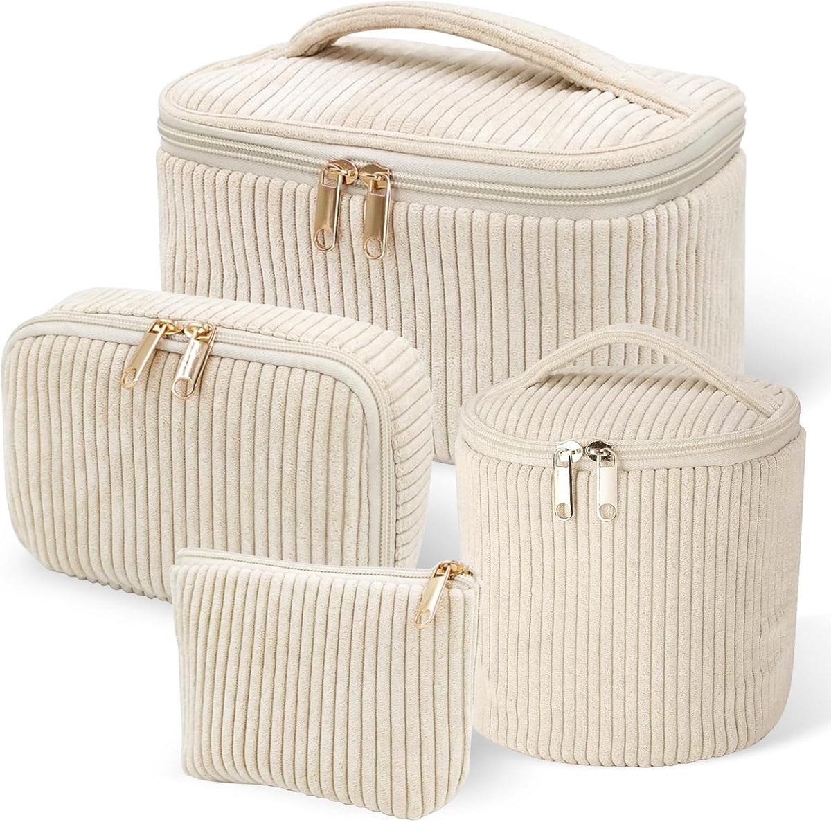 SnelShoppen - Set van 4 Cosmetica Tasjes Toilettas voor Vrouwen, Grote Toilettassen, Dames Make-up Tas, Draagbare Make-up Tas, Beige, Modern, Ideaal v