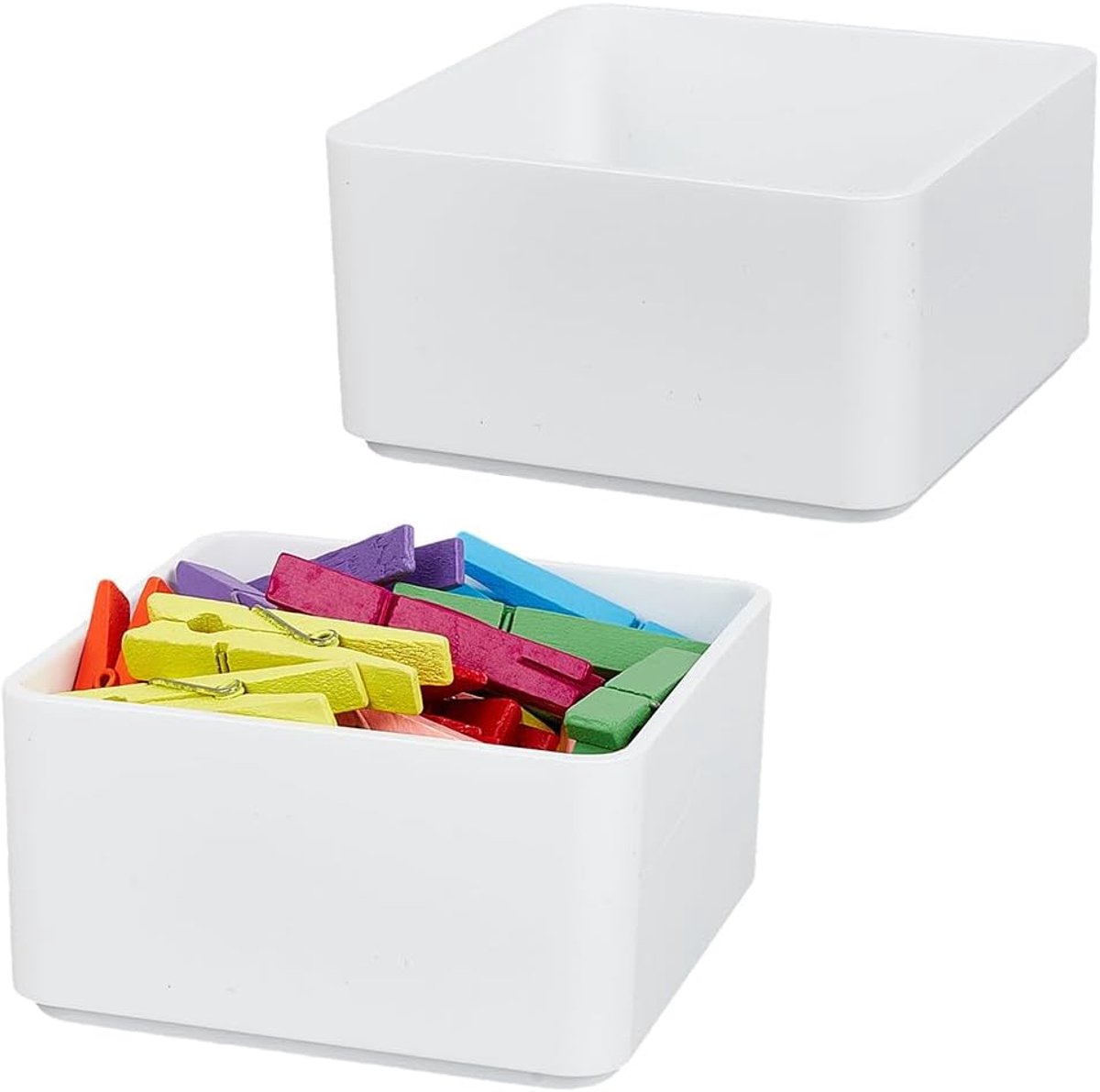 SnelShoppen - 2pcs Wit Sieraden Organizer Display Case - Minimalistische Cosmetica Houder voor Oorbellen, Ringen, Kettingen en Armbanden - 8.5x8.5x4.5