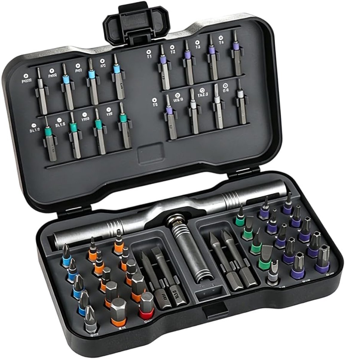 SnelShoppen - 50-in-1 Ratchet Screwdriver Set, Magnetische S2 Stalen Bits, 58 Tanden Schroevendraaier voor Meubelmontage, Fietsreparatie, Precisie-ins