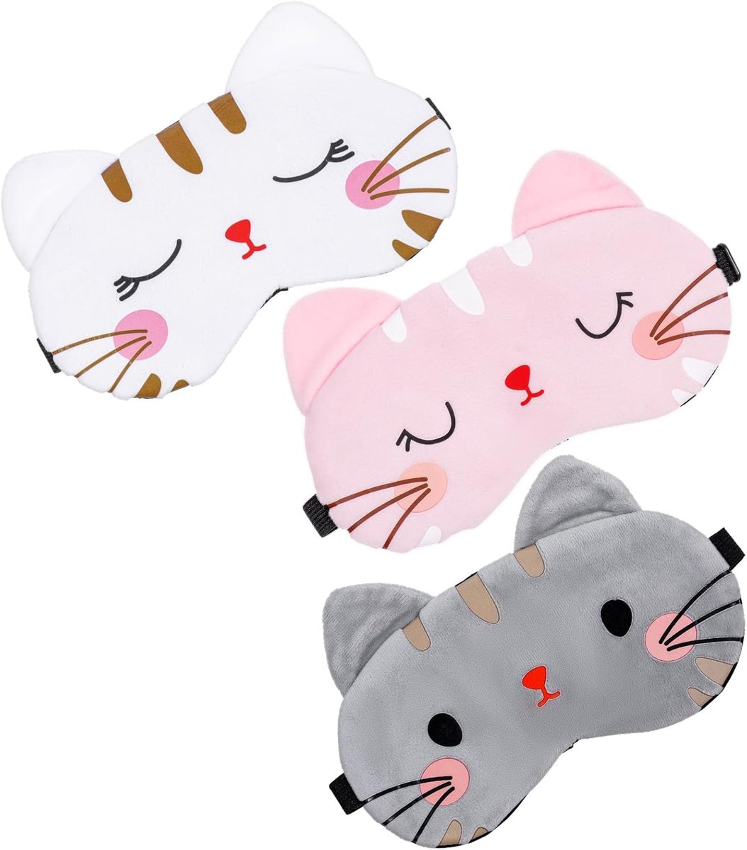 SnelShoppen - 3 Stuks Schattige Oogmaskers voor Slaap, Dieren Oogbedekking, Zachte Slaapmaskers, Verstelbare Elastische Kat Blinde Doekjes voor Volwas