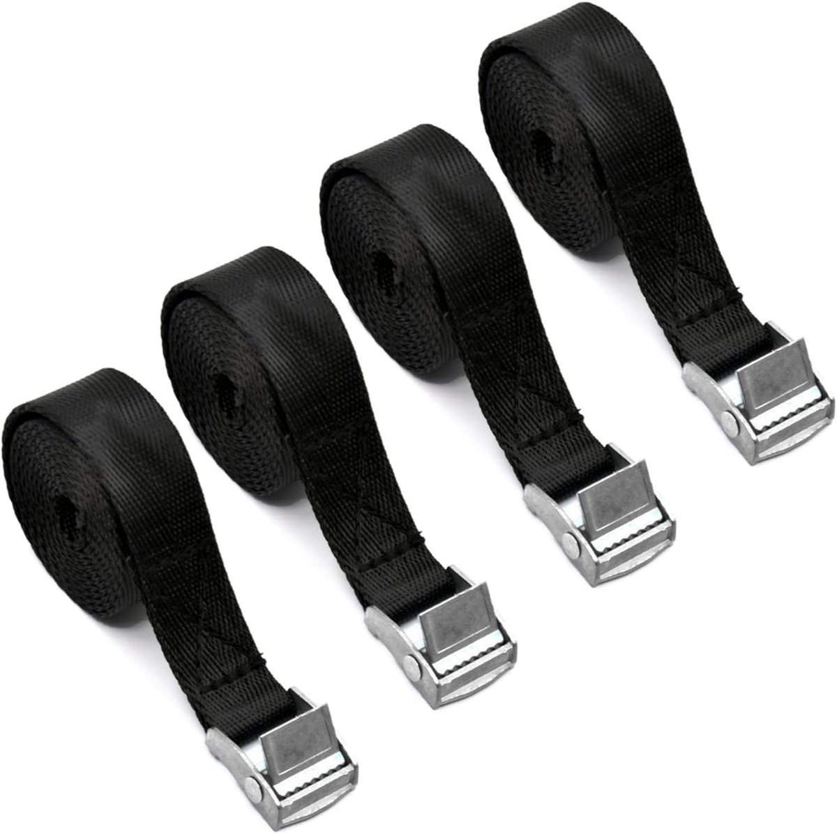 SnelShoppen - Pack van 4 Zwarte Lashing Straps 1m x 20mm Ratchet Strap met Zinklegering Gesp voor Motor, Auto, Bagage, Fietsendrager, Verhuizen