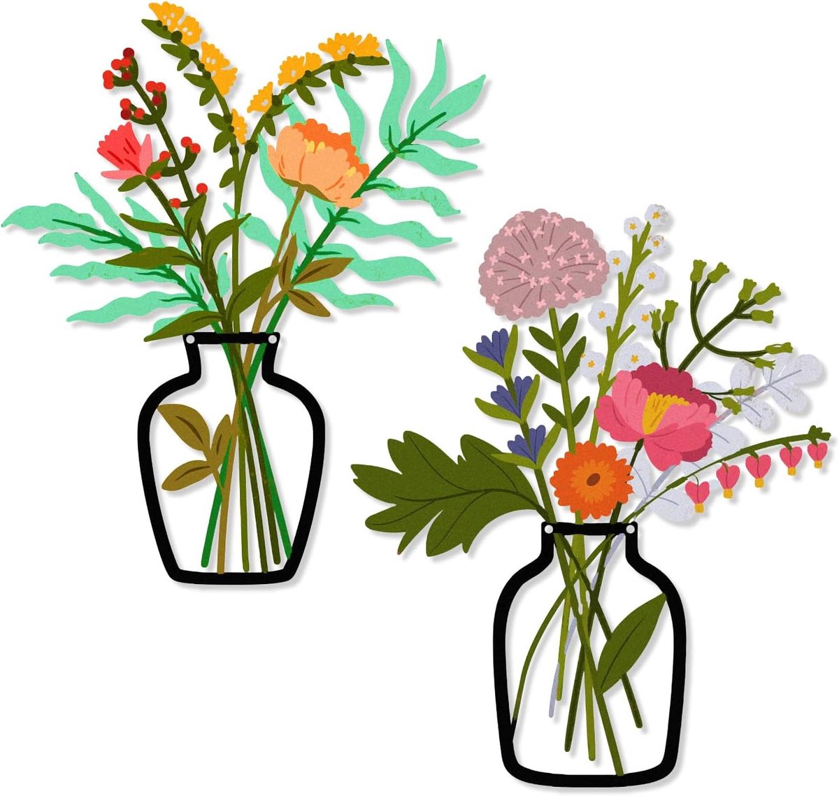 SnelShoppen - Veelkleurige Metalen Muurdecoraties - 2 Stuks Bloemen Muurdecoratie - Rustieke Boerderijdecoratie voor Woonkamer, Badkamer, Slaapkamer,