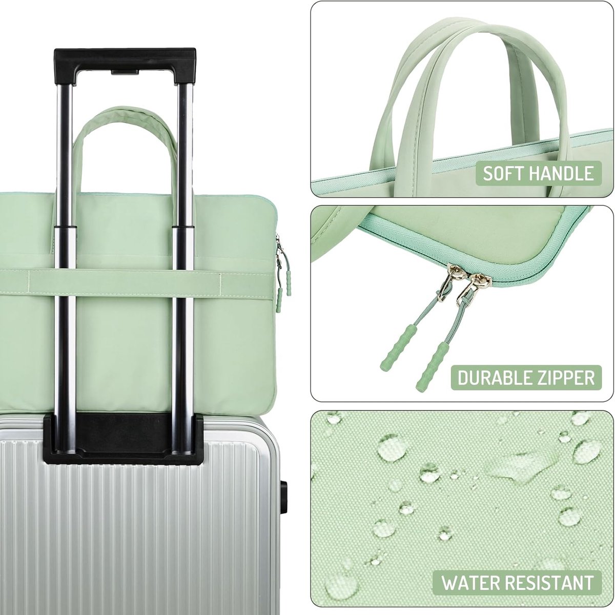 SnelShoppen - 15.6 16 inch Laptop Sleeve - Laptop Tas - PC Hoes voor Chromebook, Notebook, Gaming Laptop - Groen - Beschermhoes met Extra Opbergvak