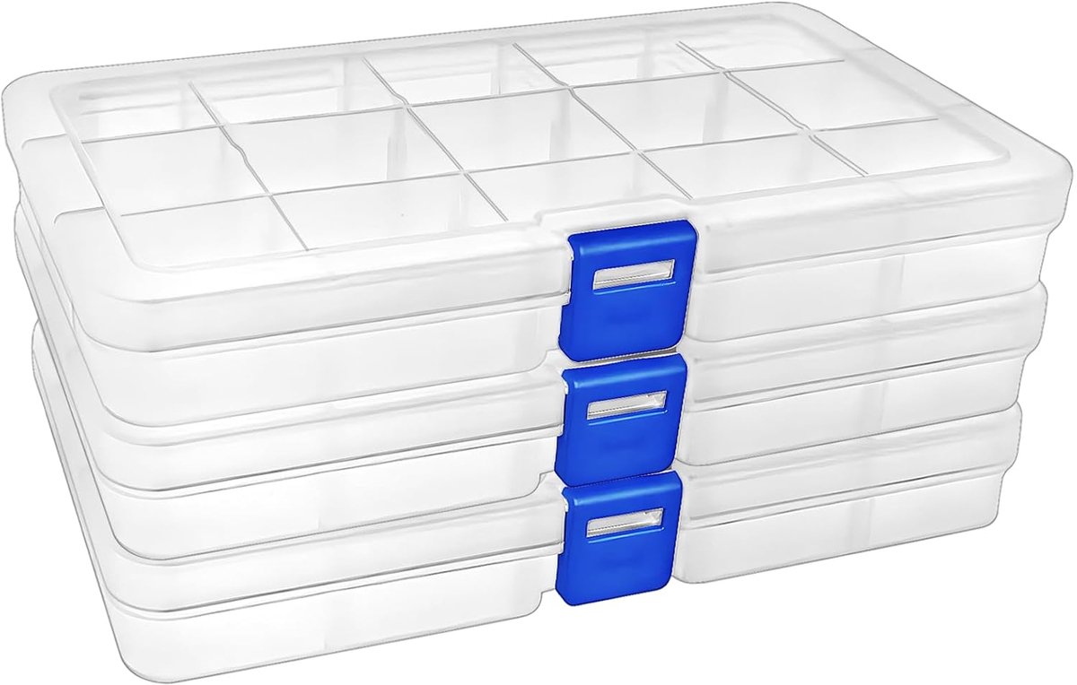 SnelShoppen - 15 Grids Craft Storage Boxes - Plastic Bead Storage Box met Deksel voor Kleine Onderdelen, Earring, Vissenhaak, Accessoires (3 Stuks)