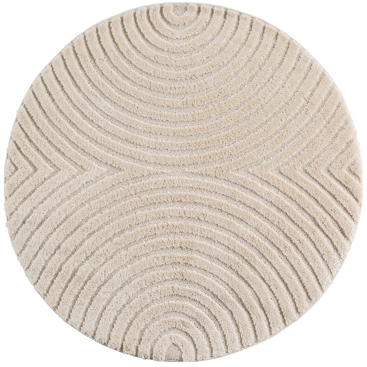 Rond Japandi Vloerkleed | Tapijt | Art | Bogen | Crème | 80x80 cm