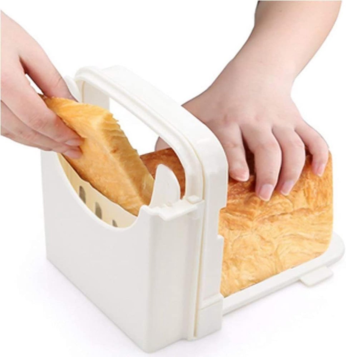 SnelShoppen - Vouwbare Broodsnijder met Verstelbare Snijdikte - Toast, Sandwich & Bagel Snijmachine - Wit - Ideaal voor Keuken en Feestjes