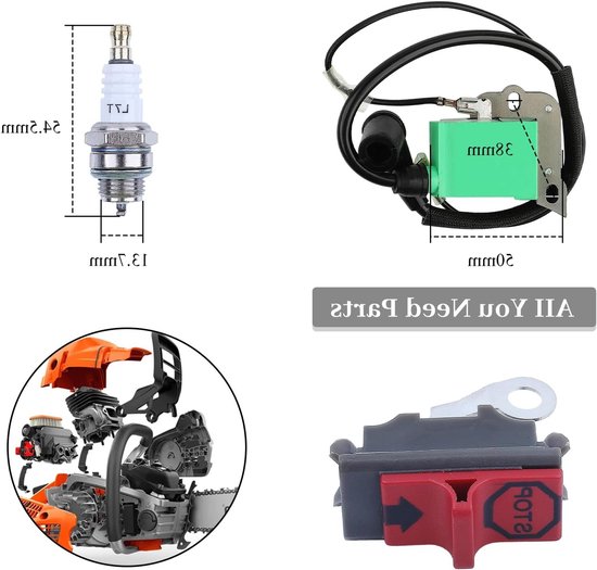 Ontstekingsspoel en Stopknop Set voor Kettingzaag - Geschikt voor Husqvarna 50, 51, 55, 268, 272, 266, 261, 262, 61, 254, 257 - Hoogwaardige Onderdelen voor Betrouwbare Prestaties — afbeelding 5