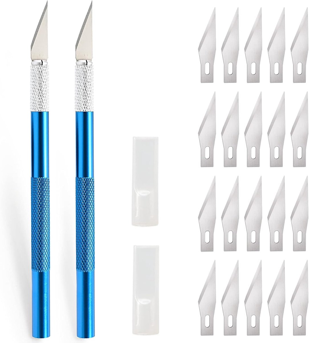 Thijox - Hobbymes met 20 Vervangmesjes - Knutselmes, Snijmes, Graveermes voor Doe-Het-Zelf Projecten, Aluminium Handvat, Antislip, Blauw