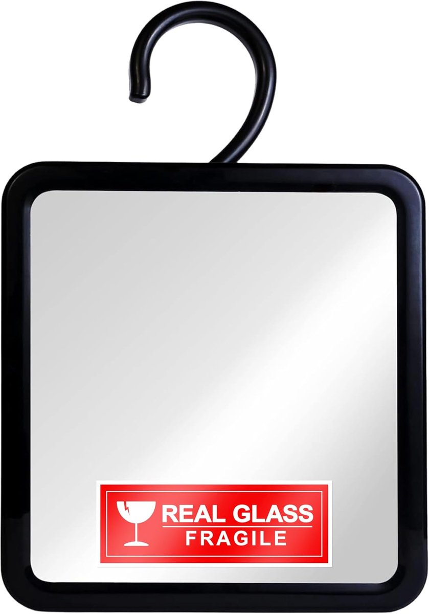 Thijox - MIRRORVANA Fogless Douchespiegel voor Scheren - Anti-condens, Onbreekbaar, Glas, 20 x 18 cm, Zwart, Rechthoekig, Met Vulreservoir voor Mistvr
