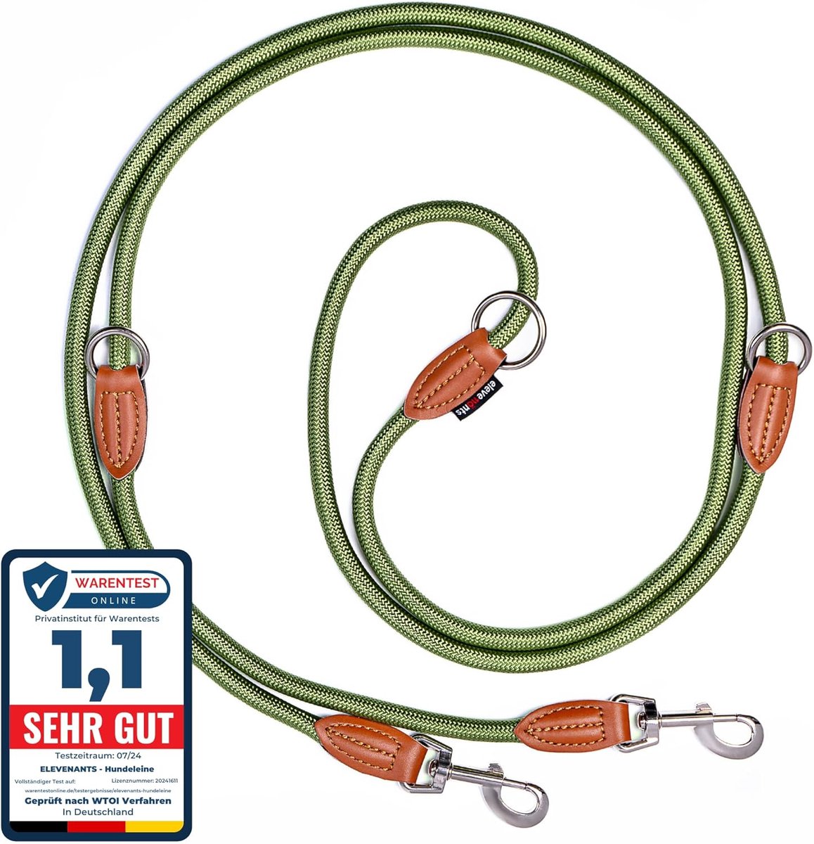 SnelShoppen - Verstelbare hondenriem 3 m | robuuste nylon lijn voor middelgrote en grote honden | 200 kg treksterkte | dubbele riem met 2 karabiners (