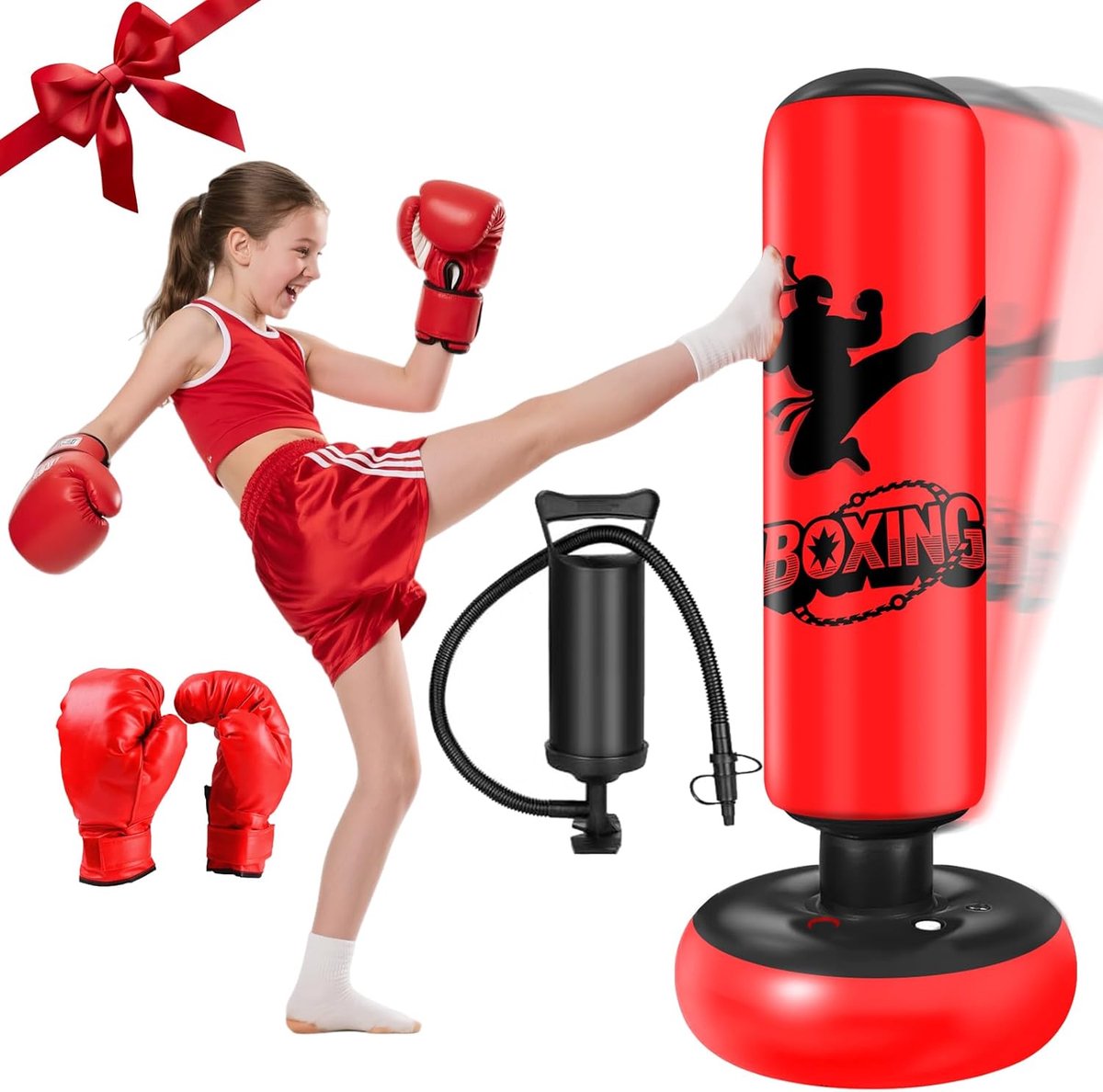 SnelShoppen - Stand Punching Bag voor Kinderen met Bokshandschoenen, 160 cm, Ultra Versterkt PVC, Opblaasbare Bokszak voor Kids, Perfect Cadeau voor J