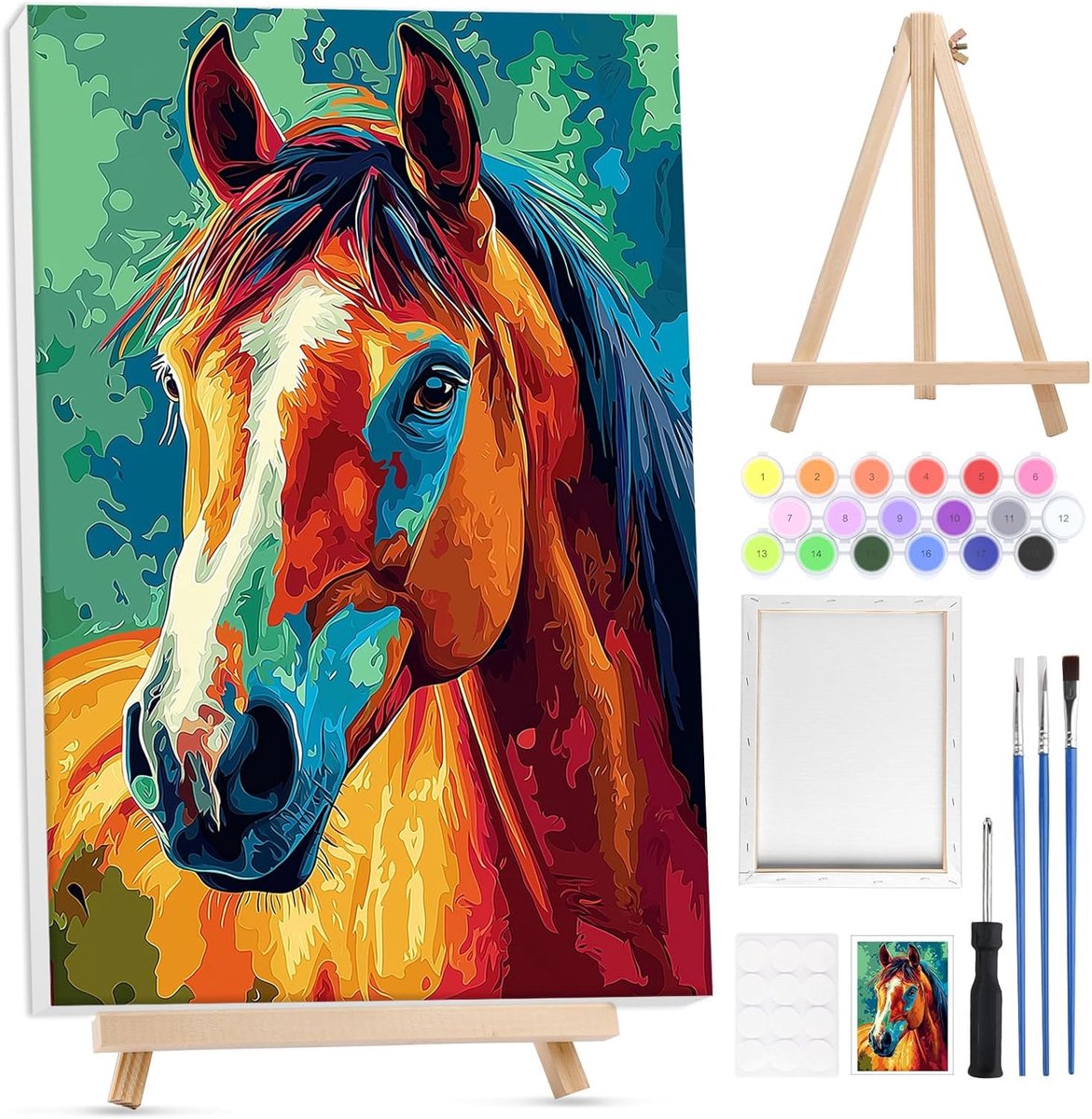 SnelShoppen - Paint by Numbers voor Volwassenen met Houten Frame en Easel, Paarden Schilderen voor Beginners, Creatieve Hobby voor Dames, Wanddecorati