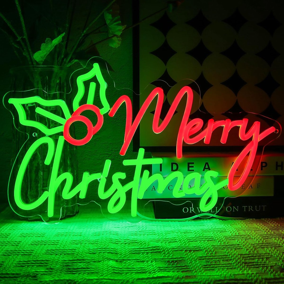 SnelShoppen - Merry Christmas Neon Sign LED Neon Licht, USB Letters, Holly Berry Decoratie voor Feest, Nieuwjaar, Thuis, Restaurant, Bar, Club, Slaapk