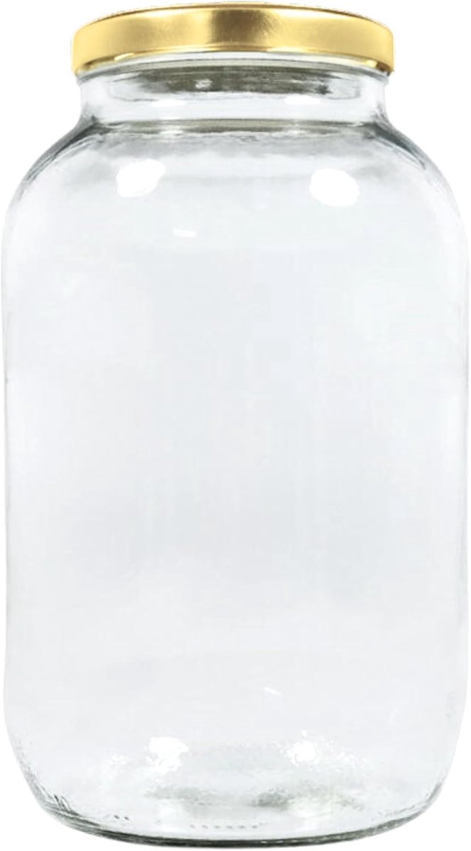 SnelShoppen - XL Inmaakpot 3400 ml met Schroefdeksel Goud - Glazen Bewaarpot voor Fruit, Groenten, Limoncello, Kombucha, Airtight Opslag in Keuken of