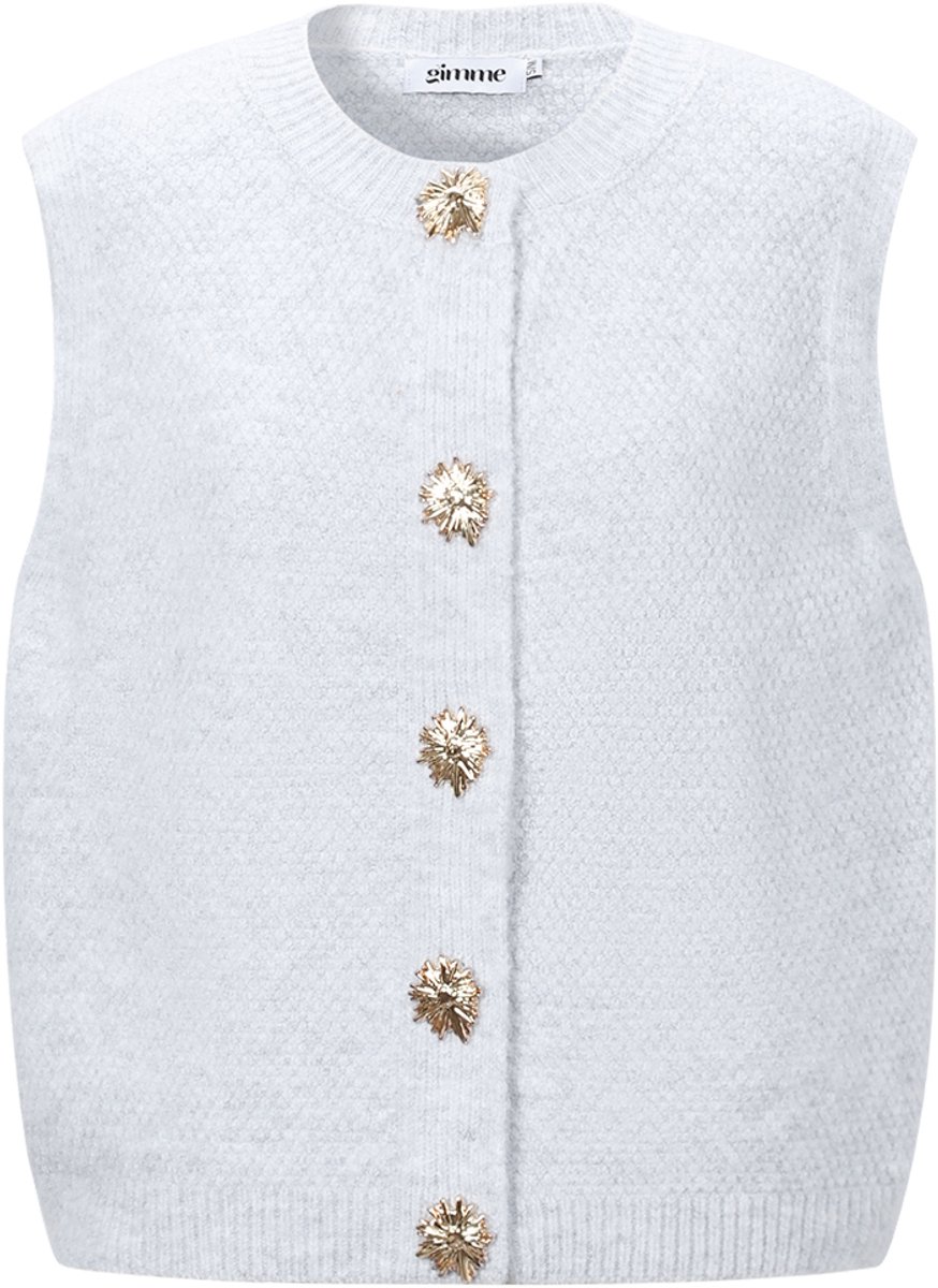 Comfortabel Gebreid Damesvest 'Gimme Bloemcardigan' met Unieke Bloemenknopen - Lichtgrijs - Maat L/XL