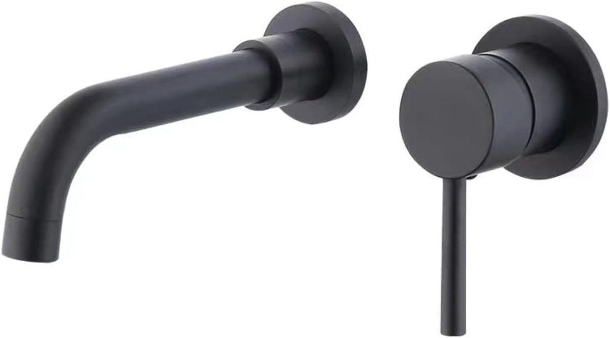 SnelShoppen - Wandkraan 019 Matte Zwart, 360° Draaiend, Mengkraan voor Warm en Koud Water, Messing, Perfect voor Keuken en Badkamer