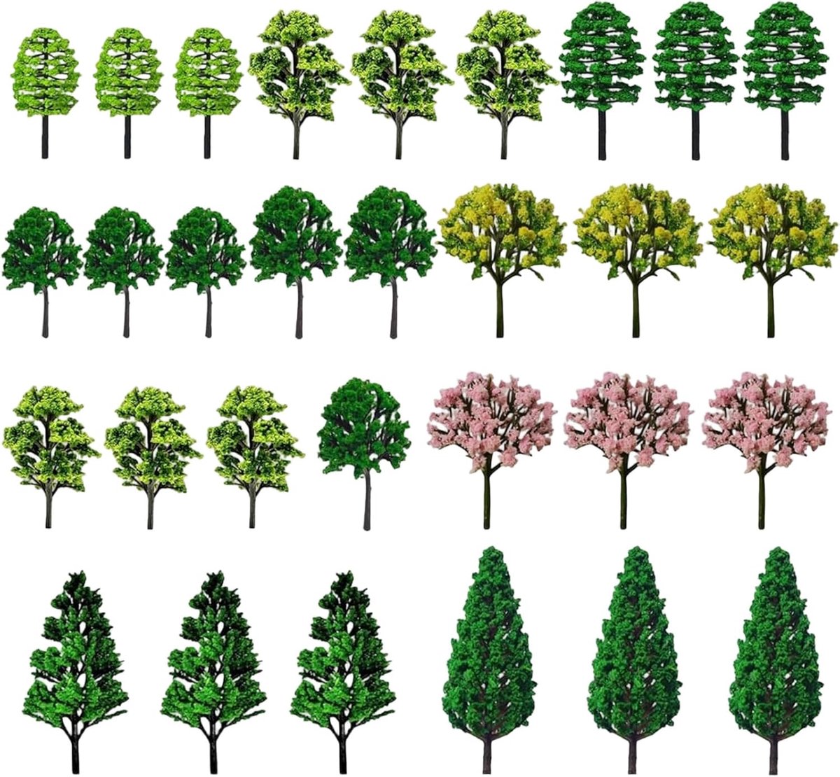 SnelShoppen - 30 Stuks Modelbouwbomen Miniatuur Decoratie 3,5 cm-7 cm voor Zandtafel en Landschap, Groene Miniaturen voor Doe-Het-Zelf Projecten, Spoo