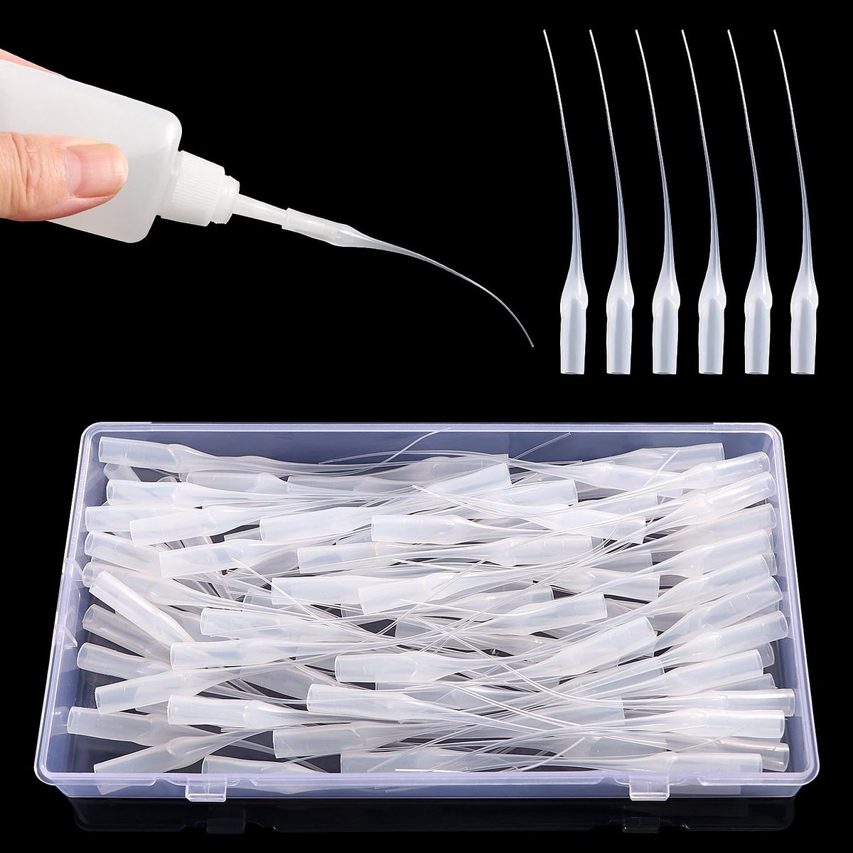 100 Stuks 0.1mm Plastic Lijm Micro Tips, Lijm Applicator, Precisie Lijm Dispenser voor Knutselen en Laboratoriumgebruik