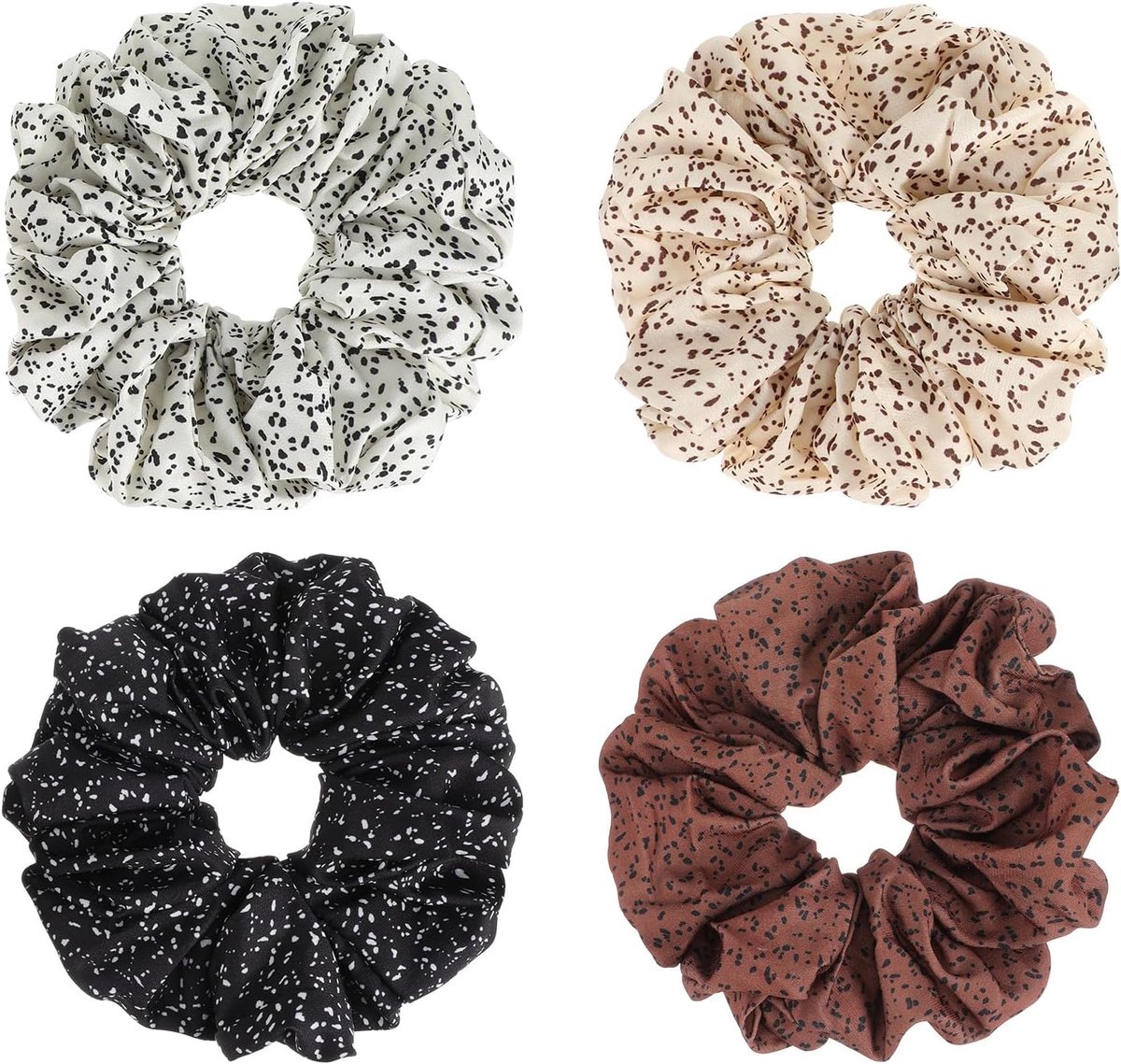 SnelShoppen - 4 Stuks Extra Grote Haarelastiekjes Scrunchies met Stippen, Zacht en Elastisch Haarsieraad voor Dames, Neutraal Kleurenschema voor Dagel
