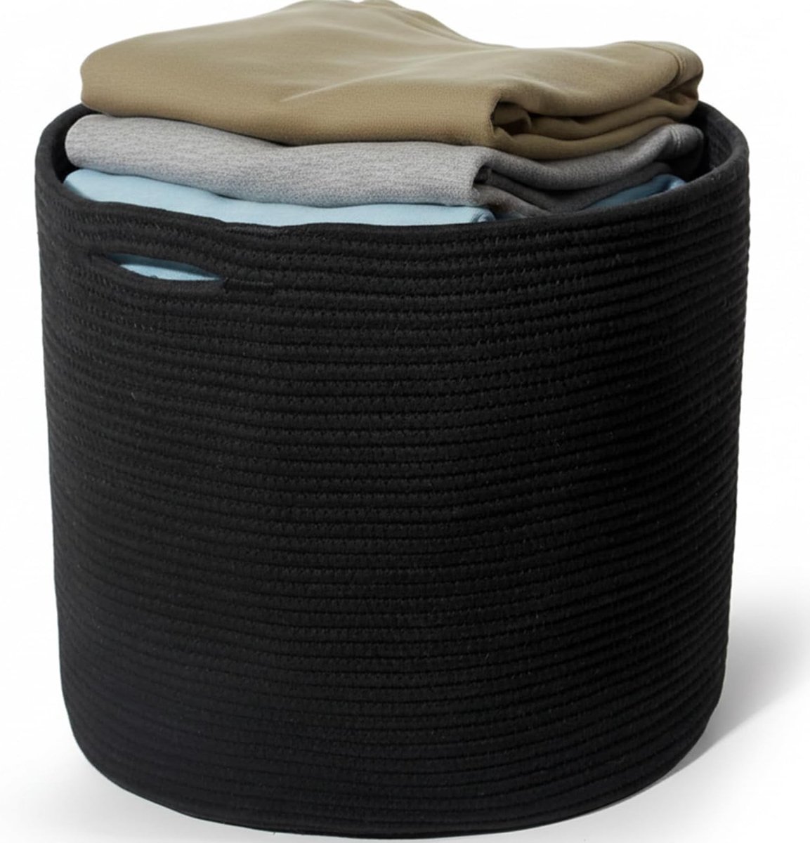 SnelShoppen - Woven Laundry Basket 30x30 cm - Zwarte Opbergmand met Handvatten - Ideaal voor Kleding, Dekens, Kussens - Perfect voor Woonkamer, Slaapk
