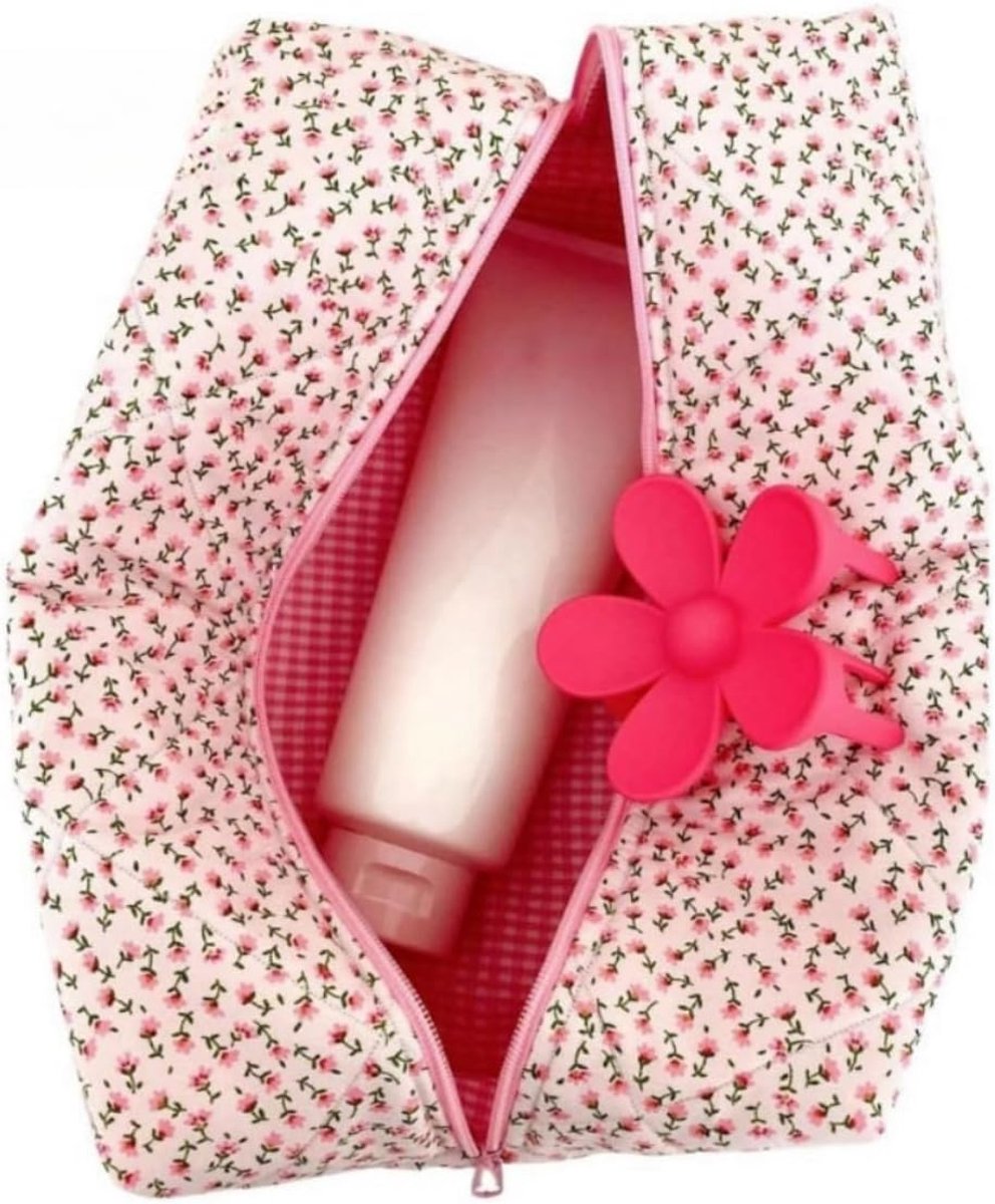 SnelShoppen - Grote Capaciteit Aucuu Bloemen Makeup Tas - Katoenen Toilettas - Draagbare Cosmetica Reiszak - Padded Organiser voor Vrouwen en Meisjes