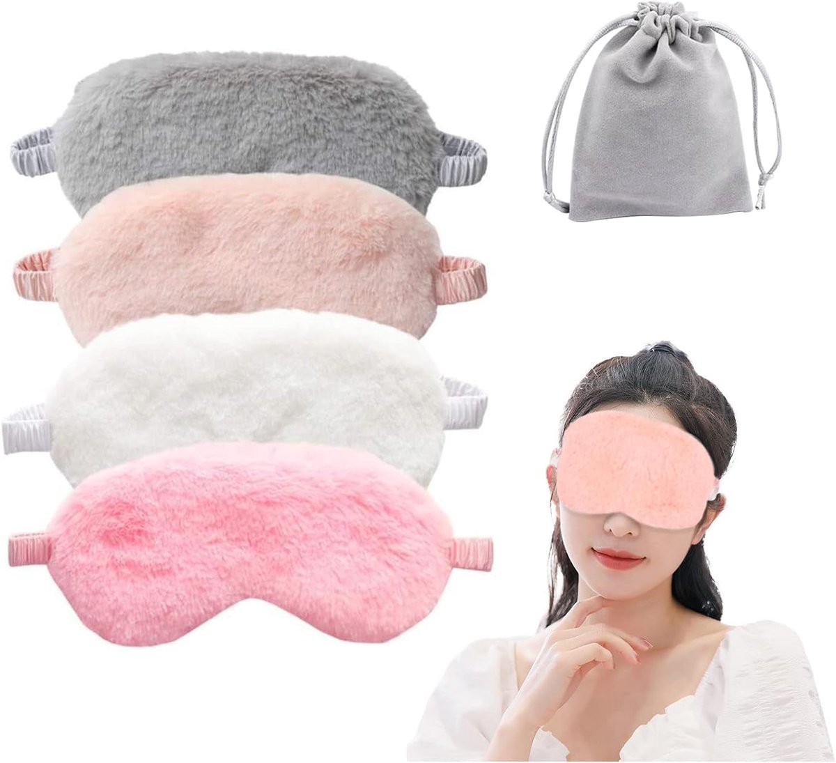 SnelShoppen - 4 Stuks Pluche Slaapmaskers, Ultra Schattige Zachte Oogbedekking, Blinde Reis Maskers voor Kinderen, Mannen en Vrouwen (Willekeurige Kle