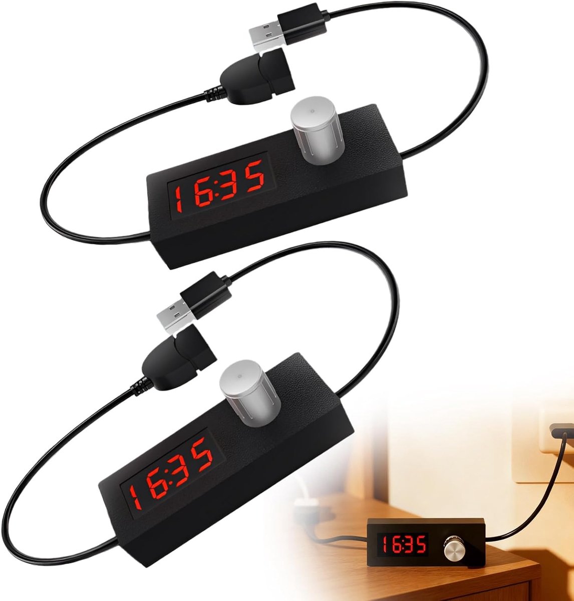 SnelShoppen - 2pcs 5V 2A USB Timer Socket Kabel - USB Countdown Timer Schakel Kabel met 24 Uur Instelbaar en Auto Shut Off Functie voor Huishoudelijke