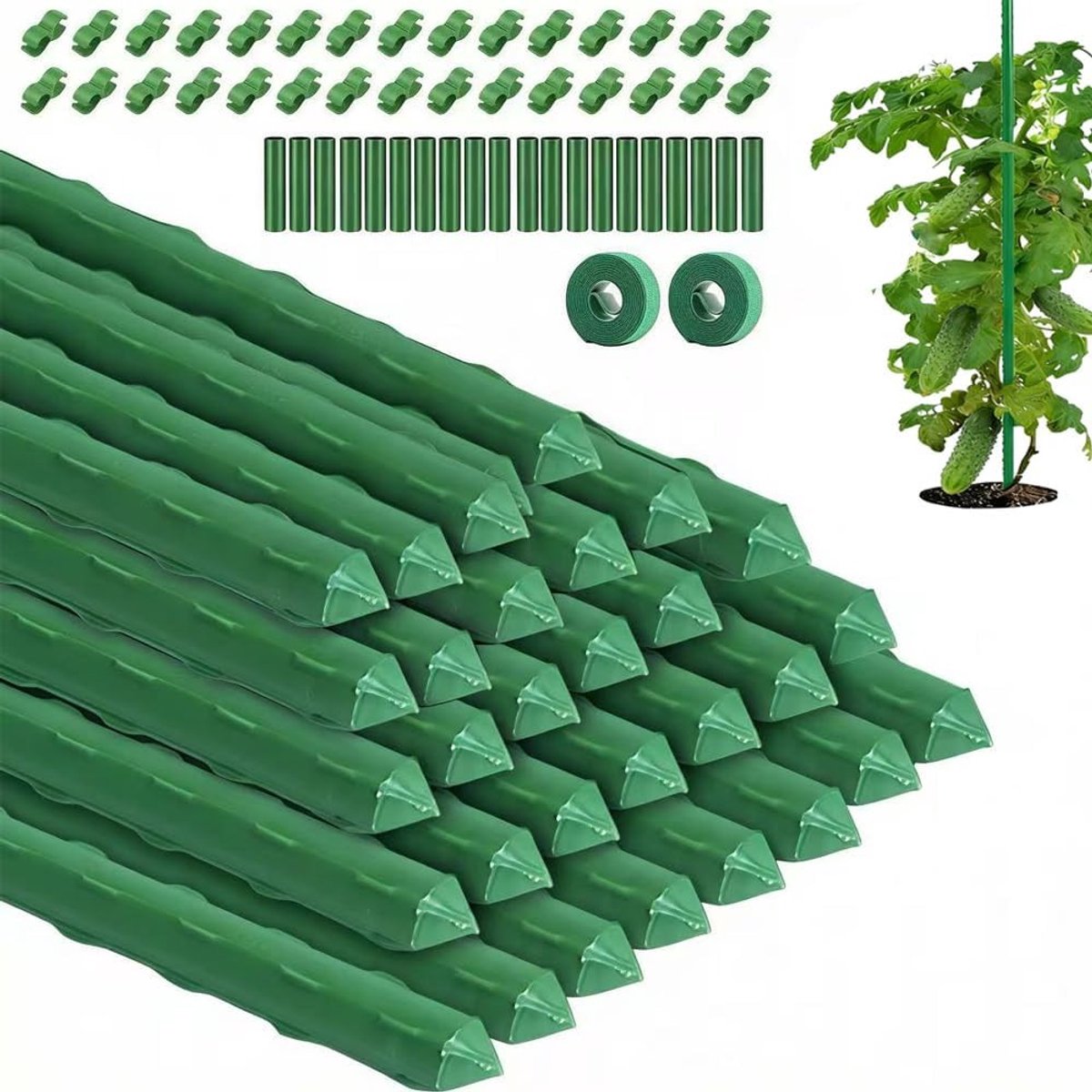 Plantsteunen voor Klimplanten - 30 Stuks Plastic Gecoate Stalen Tubes van 40 cm - Inclusief 20 Verbinders en 30 Multifunctionele Klemmen voor Erwt, Komkommer en Groentetuin
