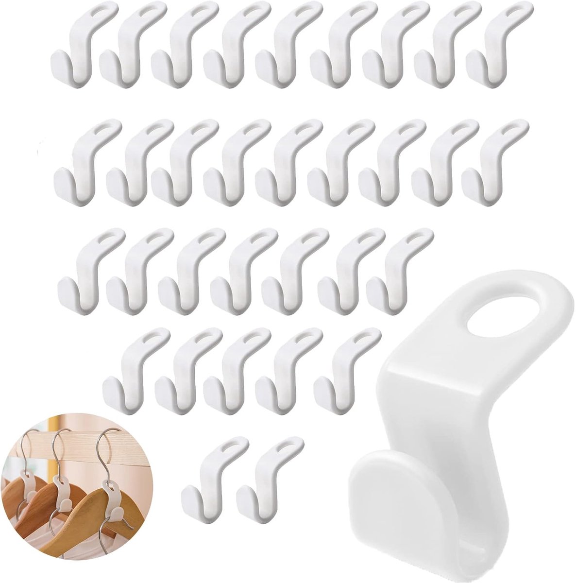 Thijox - Kleerhangers Verbindinghaken Gestapeld, Ruimtebesparend, Wit, 60 Stuks, Hoogwaardig PP Materiaal, Geschikt voor Jassen, Vesten, Broeken, Tass