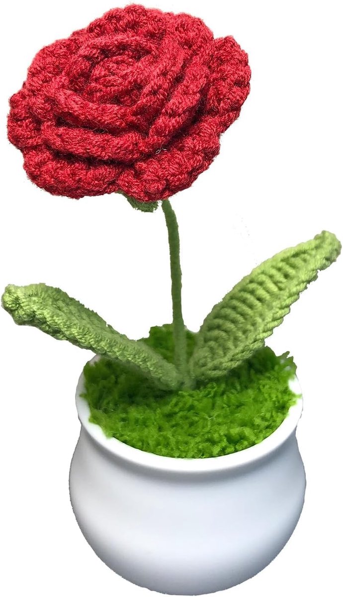 SnelShoppen - Haakbloemen, Schattige Potplant, Verjaardagscadeau, Leraar Dag, Afstuderen, Jubileum, Kerst, Huis en Kantoor Decoratie (Rood)