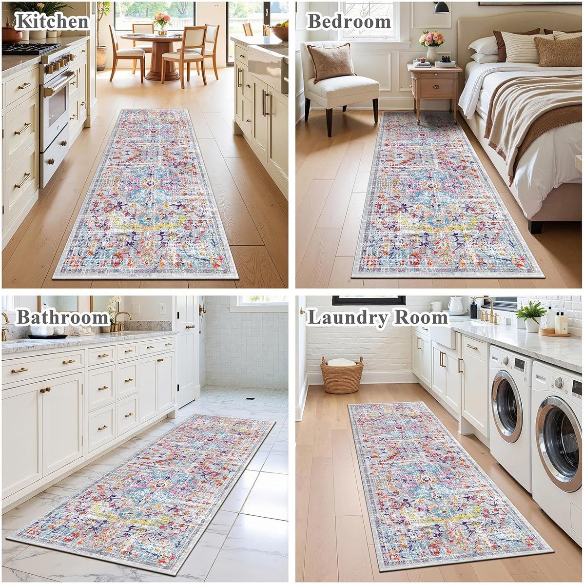 Thijox - Tapijtloper 80 x 200 cm, Zacht en Wasbaar, Antislip, Boho Design, Kleurrijk Polyester voor Gang, Woonkamer, Slaapkamer en Keuken