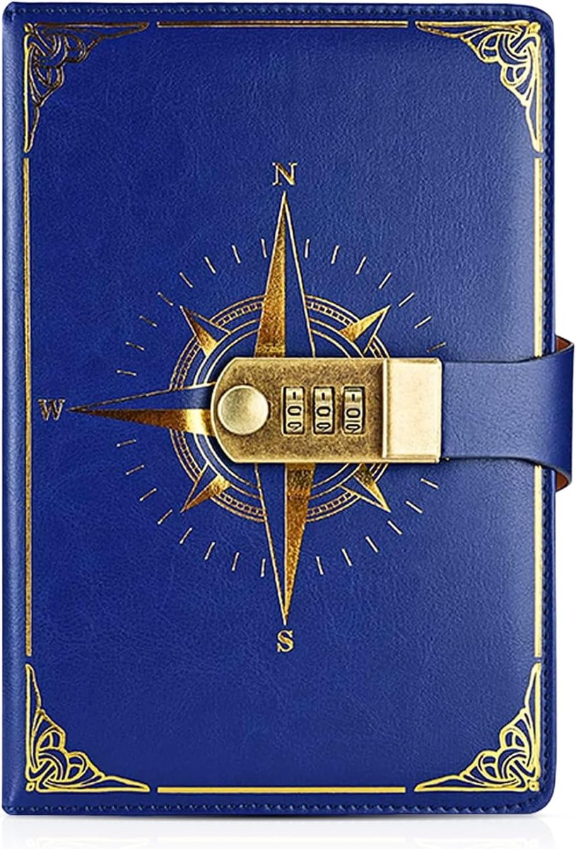 SnelShoppen - Dagboek met slot A5, PU leer, reisdiairy met code, 200 pagina's, vintage notitieboek voor mannen en vrouwen, ideaal voor journaling