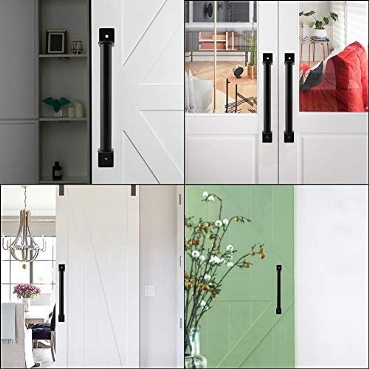 SnelShoppen - Zwart Zware Duty Barn Deur Handgreep Pull Set Carbon Staal Deur Hardware met Schroeven voor Slaande Barn Deur Kast Houten Poort, Modern,