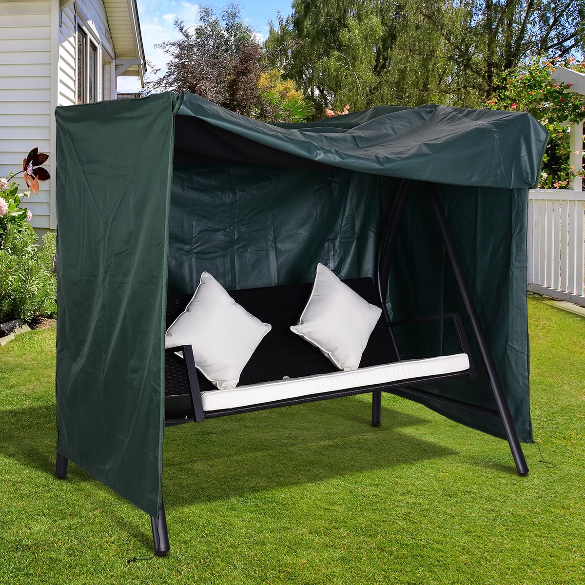 COVREO Schommelbankhoes 205x124x164 cm – donkergroen, Oxford met coating, rits en UV-bescherming
