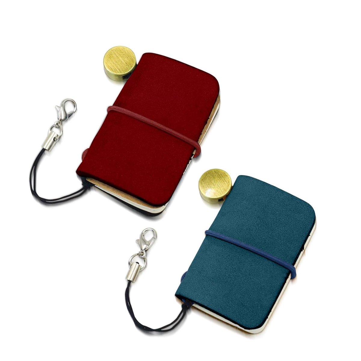 SnelShoppen - Pack van 2 Miniature Travelers Notebooks 4.8x3.2cm, Handgemaakte Kleine Lederen Reisnotitieboekjes, Vintage Mini Notitieboek, Pocket Dia