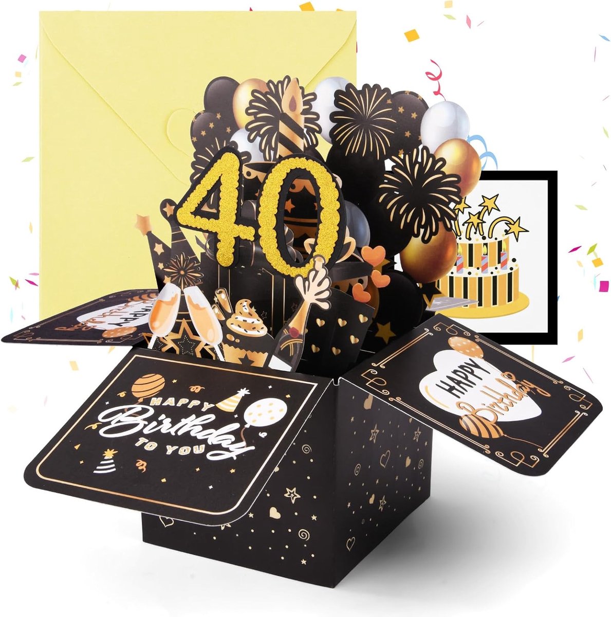 SnelShoppen - 3D Verjaardagskaart voor 40e Verjaardag - Pop-up Kaart met Envelop - Gelukkige Verjaardag Kaarten voor Vrouwen, Kinderen, Vriendin, Mann
