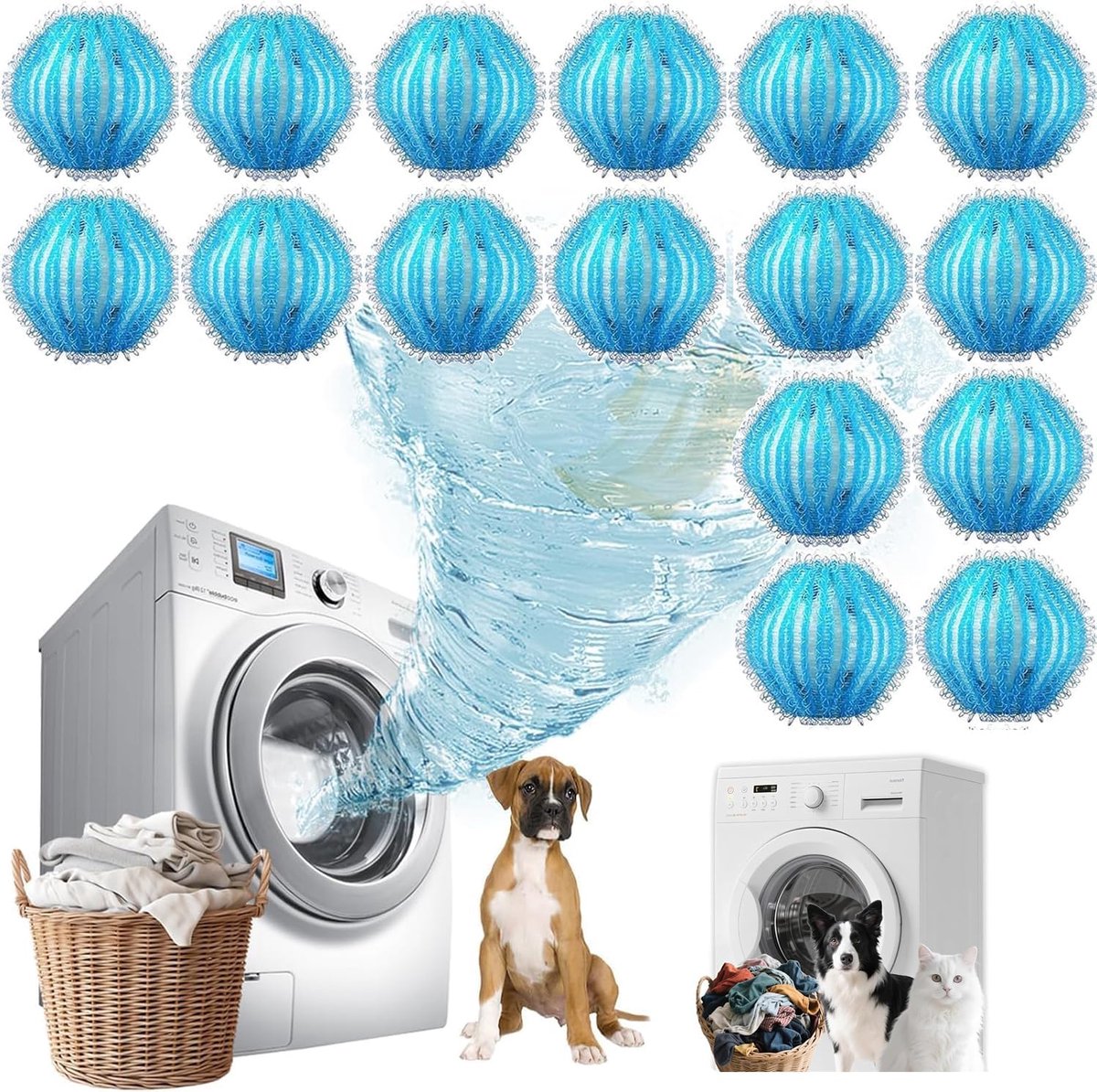 SnelShoppen - 16 Stuks Dierenhaarverwijderaar voor Wasmachine, Herbruikbare Pluisballen voor Honden- en Kattenhaar, Milieuvriendelijk en Compact