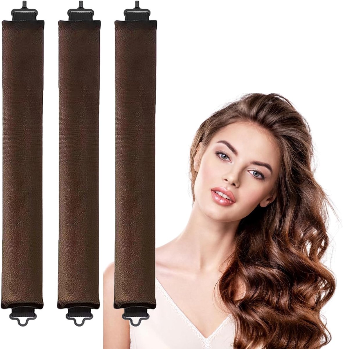 SnelShoppen - 3 Pcs Heat Free Curlers - Heatless Haar Krullers voor Alle Haartypes - Suede en Rubber, Bruin - Ideaal voor Nachtelijk Gebruik, Feest en
