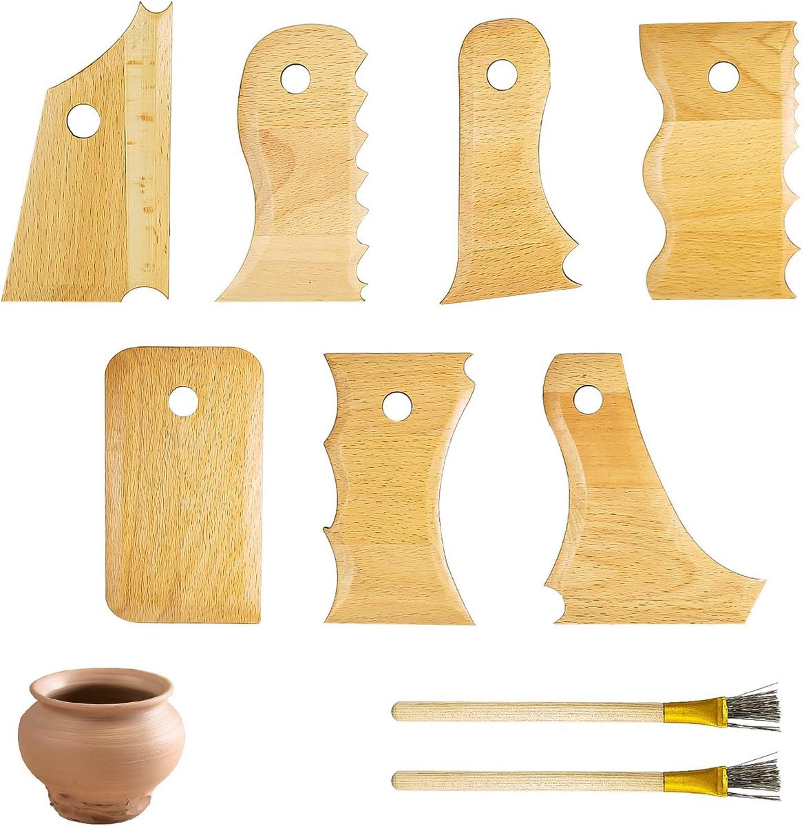 SnelShoppen - 9-delige Steengoed Set, Beuken Houten Pottenbak Set voor Volwassenen, Pottenbakkers Gereedschap en Snijgereedschap voor Creatieve Projec
