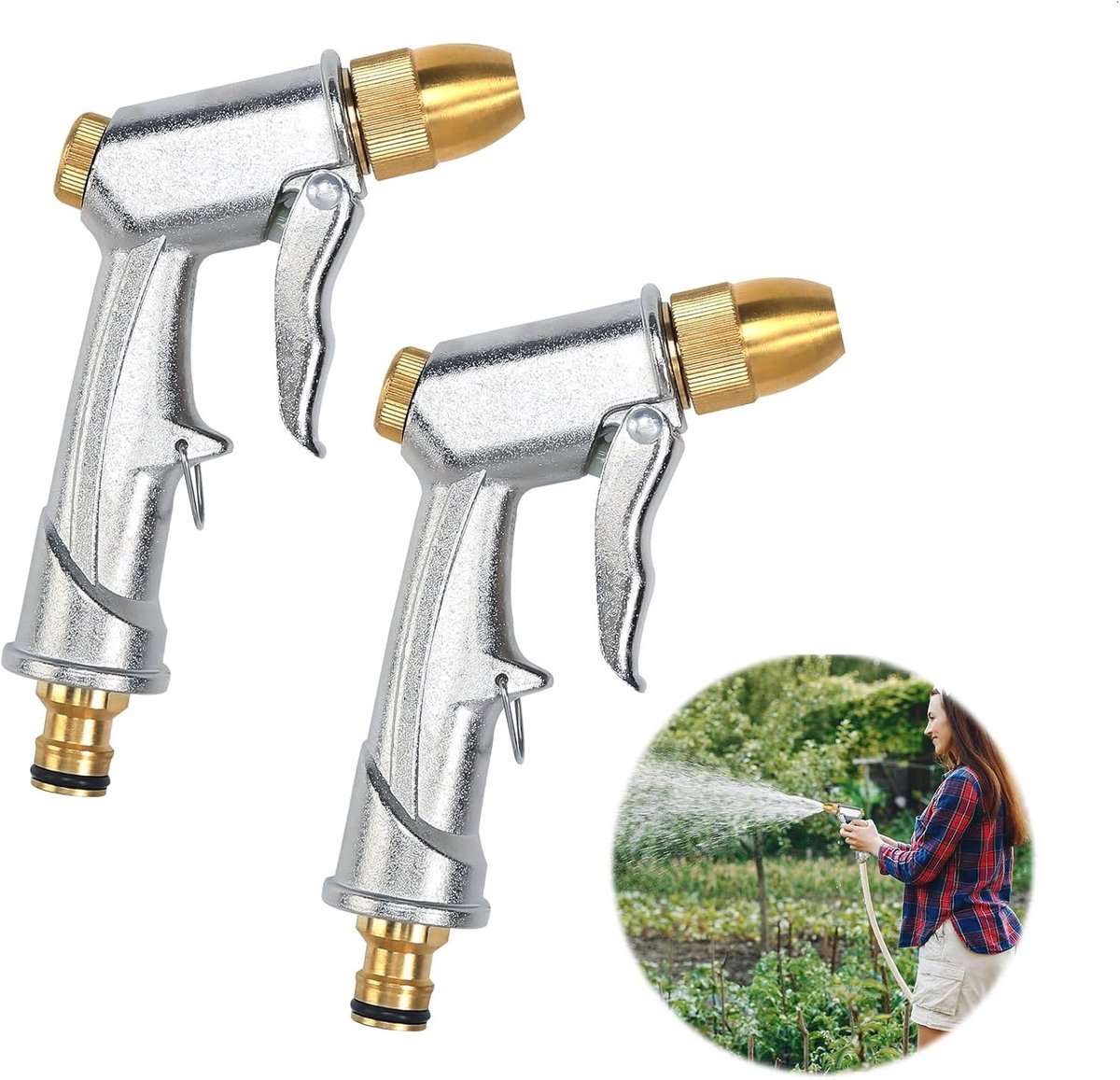 SnelShoppen - 2Pcs Heavy Duty Tuinslang Sprayer - 100% Metalen Water Spuitpistool voor Auto & Huisdier Wasbeurten, Planten Wateren, Verstelbare Waters