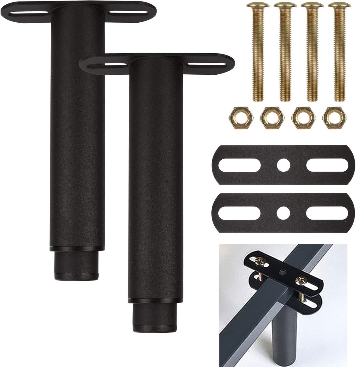 SnelShoppen - Set van 2 verstelbare bedpoten 18-33 cm, T-vormige metalen bedpoten, slatted frame zonder boren, universele bedbasis, zwart