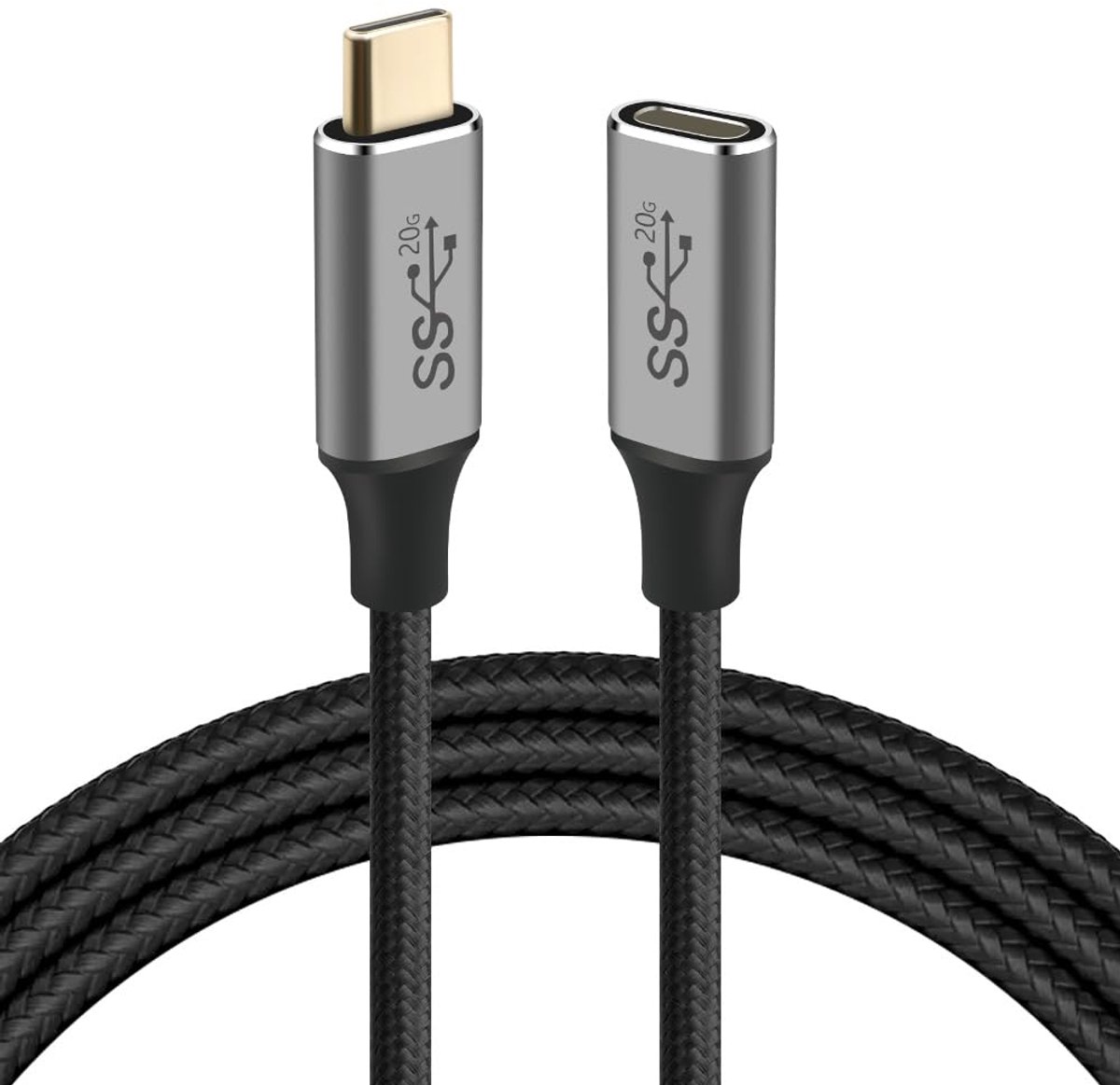 SnelShoppen - USB C Extension Cable 1M, USB 3.2 Type C naar Socket, 20Gbps Data Transfer, 4K@60Hz, 100W Snelladen, Compatibel met iPhone 15 Pro Max, M