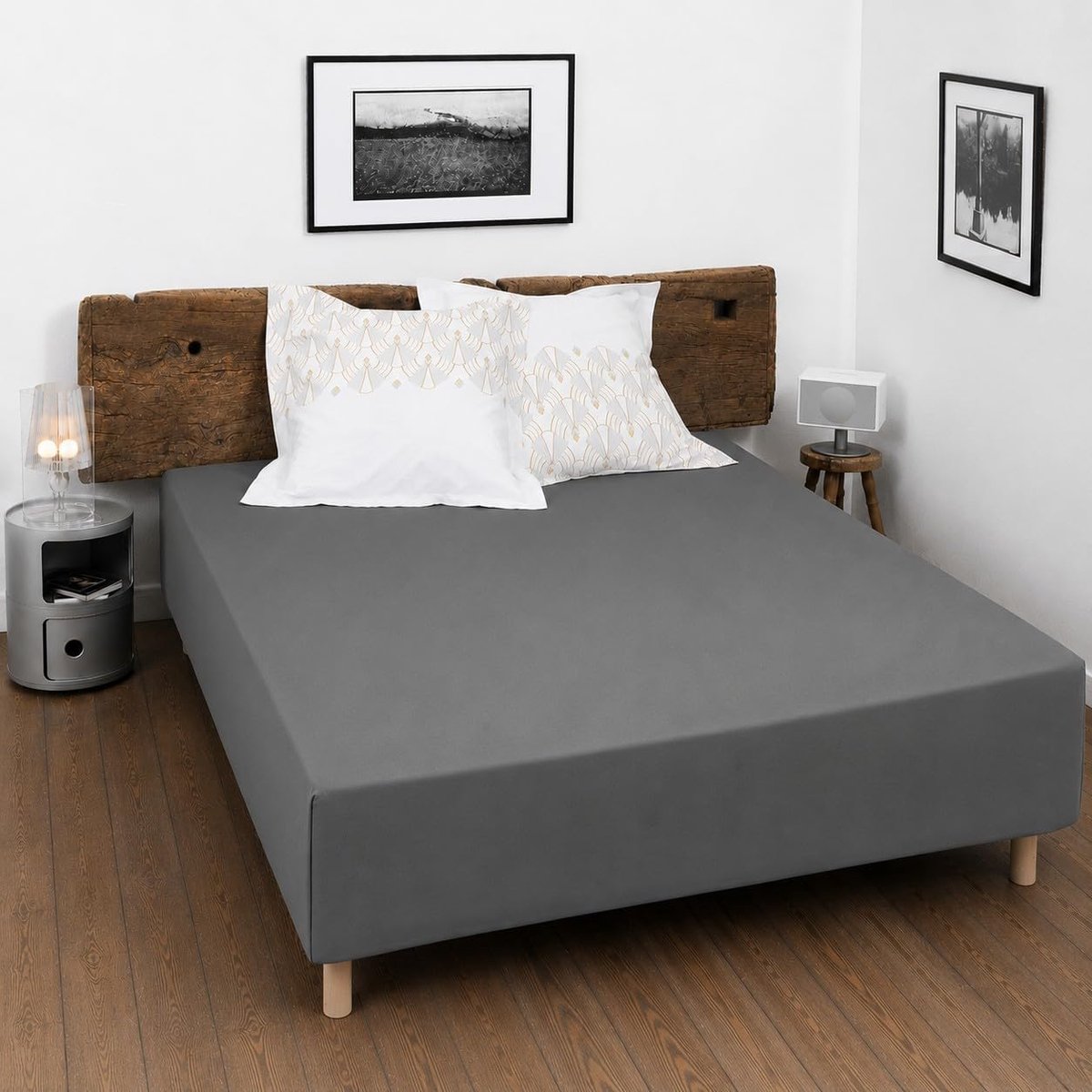 SnelShoppen - Fitted Sheet 180 x 200 cm Donkergrijs, 100% Katoen, 57 Draadjes/cm², Hoogte 25 cm, Ademend, Zacht, Duurzaam, Wasbaar, Geschikt voor Alle